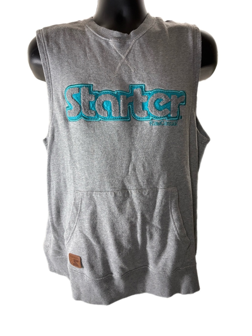 Vintage Starter Sleeveless Sweatshirt Hoodie Pocket Large Gray Teal